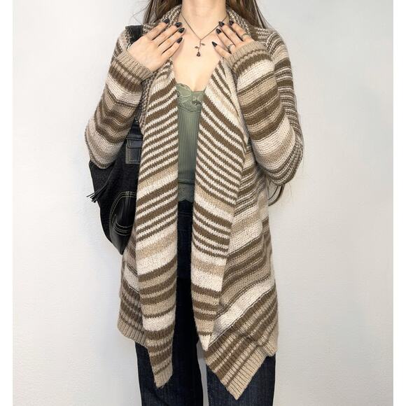 Striped Knit Cardigan Neutral Cabincore Coastal Grandma Academia Cottagecore S/M - Picture 1 of 5